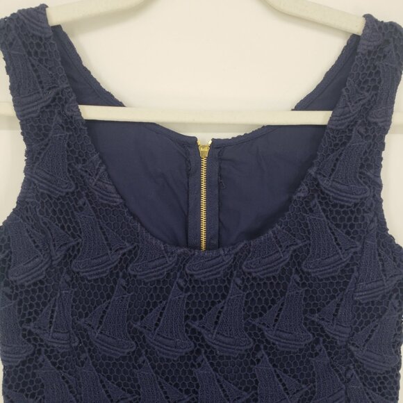 Lilly Pulitzer Kolby Lace Sailboat Mini Shift Dress 00 Sleeveless Navy Blue - Picture 6 of 10